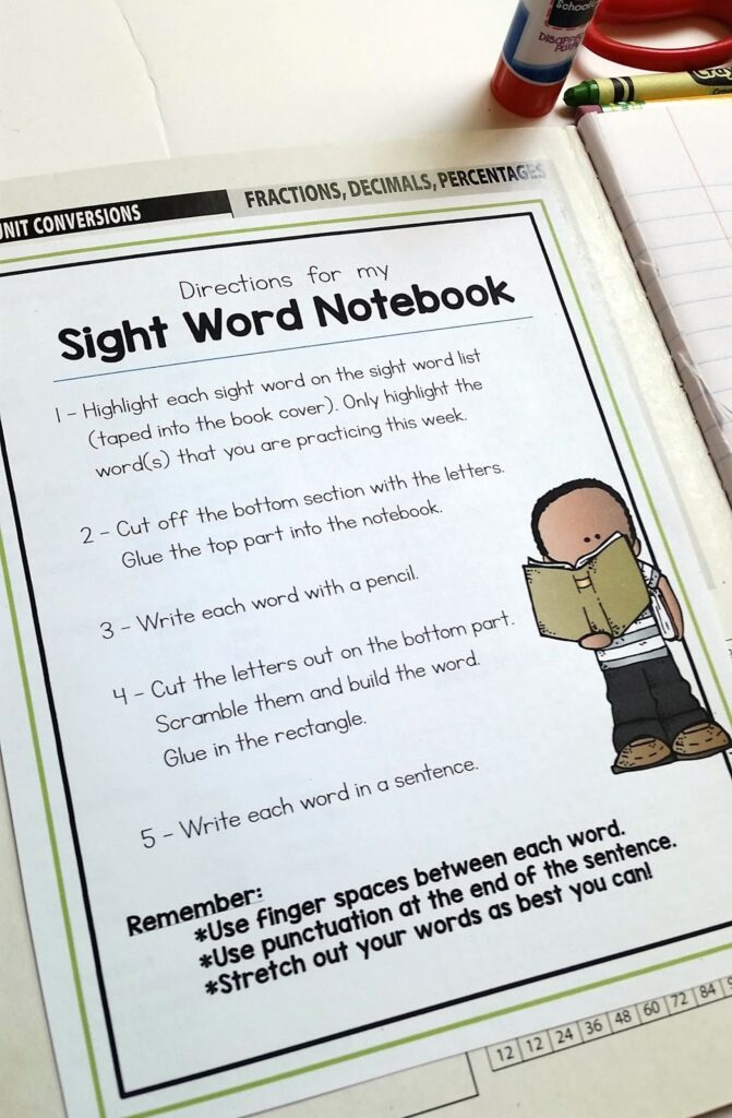 sight word notebook